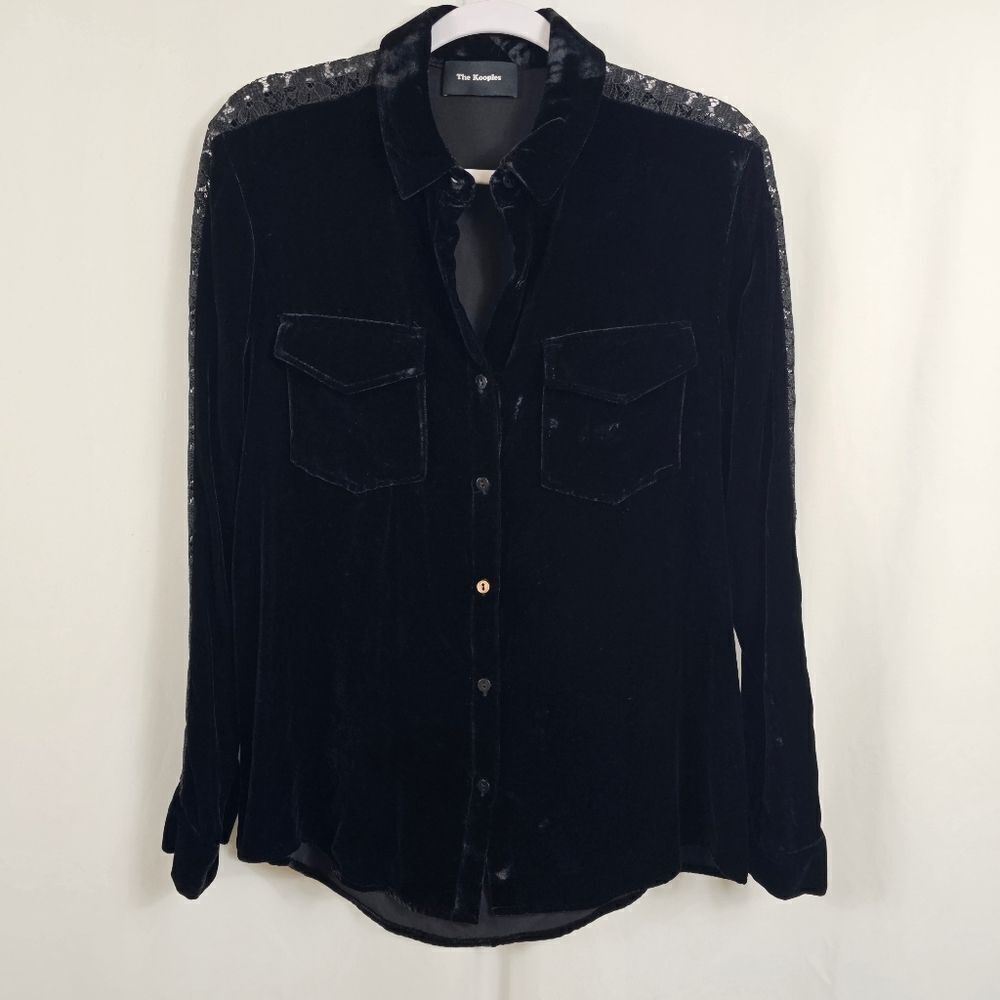 The Kooples Velvet Button Down in Black - Size S